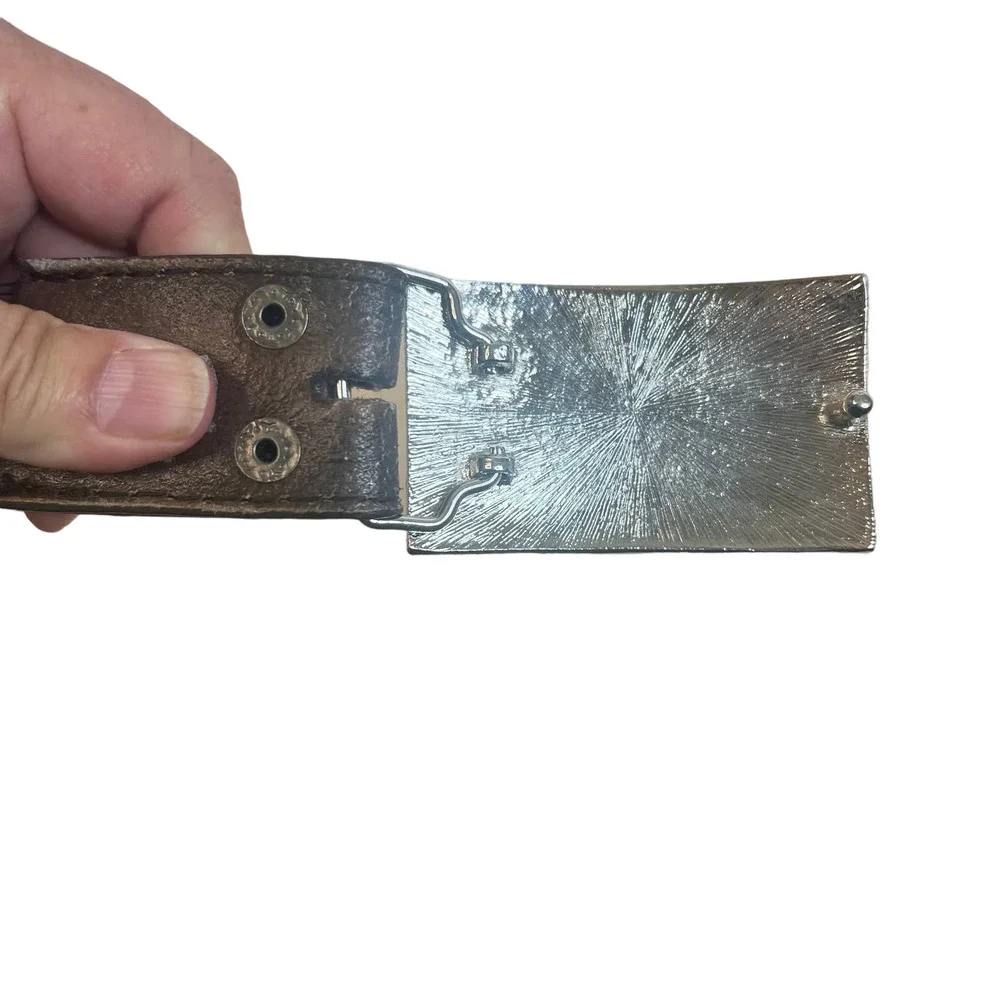 Unknown Leather Belt with Stone Decorated Belt‎ Buckle SZ S